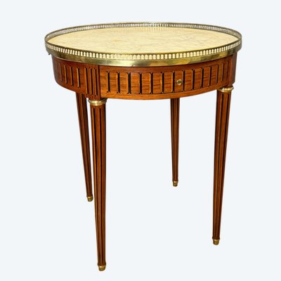 Table Bouillotte Louis XVI en marqueterie de bois de rose 