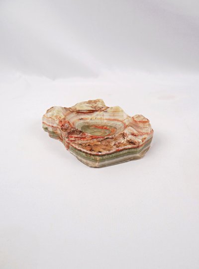 Modernist 1960s green and orange onyx agate ashtray