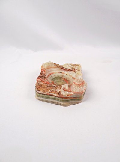 Modernist 1960s green and orange onyx agate ashtray