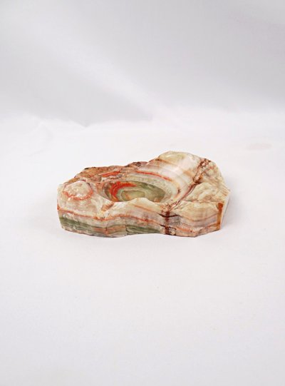 Modernist 1960s green and orange onyx agate ashtray
