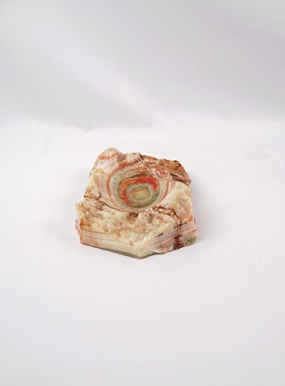 Modernist 1960s green and orange onyx agate ashtray