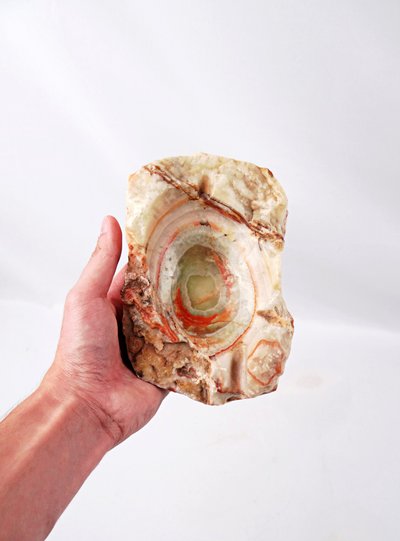 Modernist 1960s green and orange onyx agate ashtray