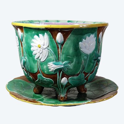 Grande antica giardiniera in maiolica inglese, attribuita a J. Holdcroft, 1870-1880 circa