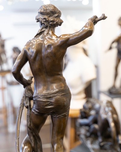 SCULPTURE - DAVID DEFEATING GOLIATH , LOUIS GOSSIN (1846–1928) - BRONZE 