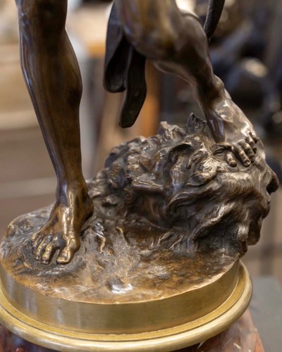 SCULPTURE - DAVID DEFEATING GOLIATH , LOUIS GOSSIN (1846–1928) - BRONZE 