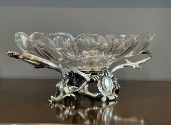 Baccarat, Centre De Table En Bronze Argente Et Cristal Epoque XIXeme