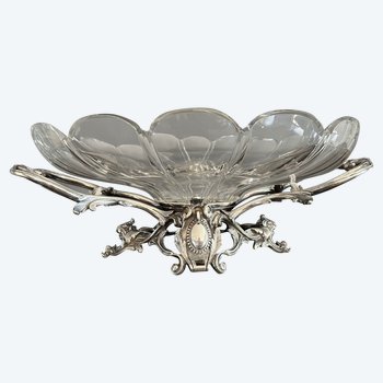 Baccarat, Centre De Table En Bronze Argente Et Cristal Epoque XIXeme