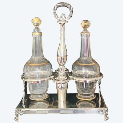 Very beautiful silver-plated metal oil and vinegar set from the Empire-Restoration period