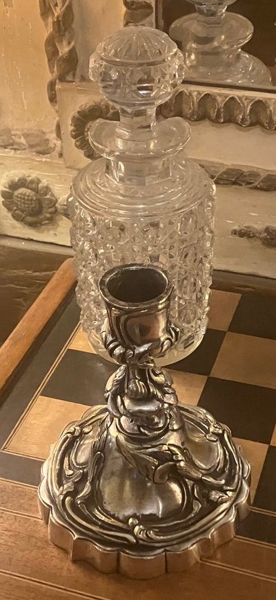 Pair of silvered bronze table candlesticks from the late 19th century