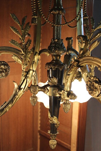Louis XVI style bronze chandelier with 6 lights, 19th century