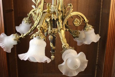 Louis XVI style bronze chandelier with 6 lights, 19th century