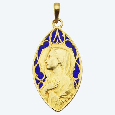 Wassersucht-Medaille der Jungfrau Maria aus 18-karätigem Gold, Jugendstil