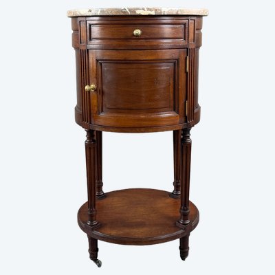 Half-moon side table in mahogany and marble, Louis XVI style, 19th century