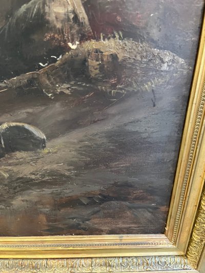 Marine Painting. Ship in a Storm, 19th Century 