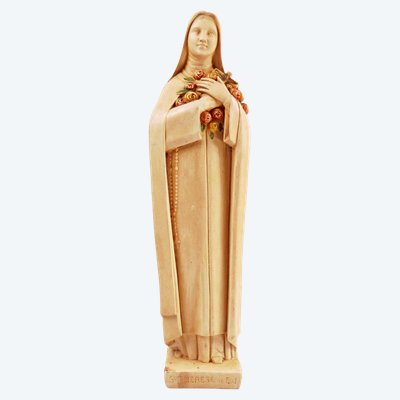 Sainte Thérèse de Lisieux Art Déco sculpture en plâtre polychrome début XXe