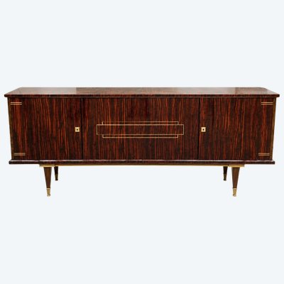 Enfilade buffet bas – Style Art Déco – Placage ébène de Macassar – Laiton