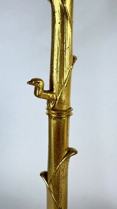 Paire de candélabres à la grue en bronze doré, modèle bambou