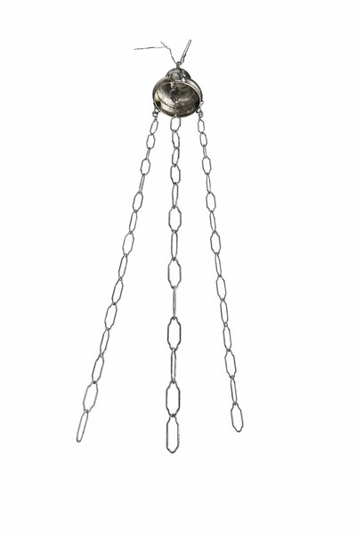 Antique Silver-Plated Brass Sanctuary Lamp with Winged Angel, 130 cm