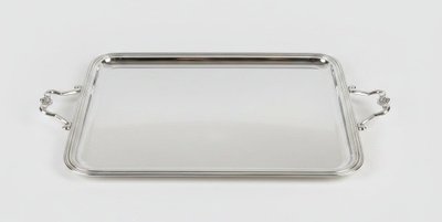 Christofle, large silver-plated serving tray with a shell motif