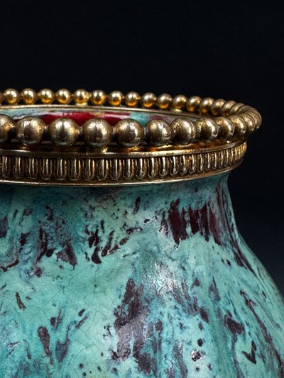 Vase CAB (Céramique d’Art de Bordeaux) – glaçure vert turquoise & rouge-bordeaux