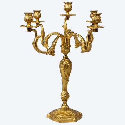 Candélabre à cinq lumières bronze doré style Louis XV rocaille XIXe