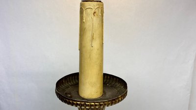 Important 19th-Century Embossed Brass Candle Holder Mounted as a Lamp