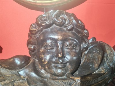 Sculpture XVIIIeme en bois sculpté, tête de chérubin ailée