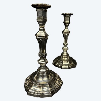 Paire de chandeliers en bronze argenté – Orfèvre Auguste Monnier Veuve, 1911