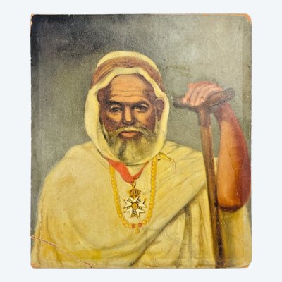 Öl auf Hartpappe, Alter Marabout mit der Ehrenlegion, Algerien, Anfang des 20. Jahrhunderts