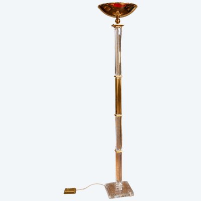 Grande lampada da terra a torcia in Lucite e ottone dorato n. 2 – Design vintage, intorno al 1970-1980 – Altezza: 184 cm 