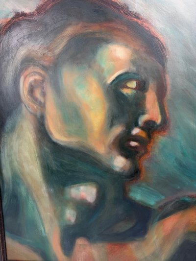 Öl auf Karton – Stilisierte Art-Déco-Studie nach dem Adam aus der Sixtinischen Kapelle – 60 x 80 cm