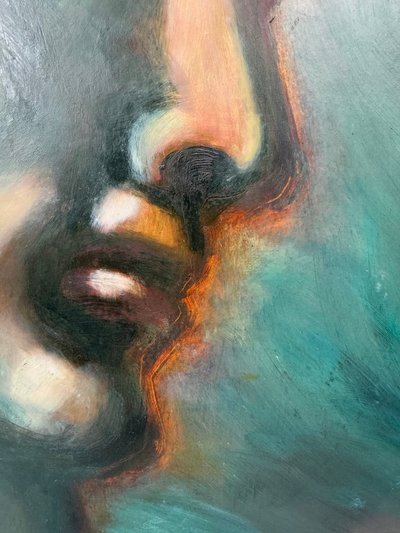 Öl auf Karton – Stilisierte Art-Déco-Studie nach dem Adam aus der Sixtinischen Kapelle – 60 x 80 cm