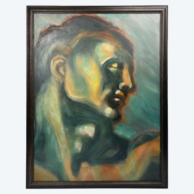 Öl auf Karton – Stilisierte Art-Déco-Studie nach dem Adam aus der Sixtinischen Kapelle – 60 x 80 cm