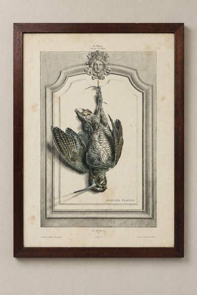 D'après Édouard Traviès – La Bécasse – Lithographie couleur XIXe