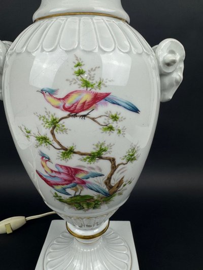 Raynaud Limoges Porcelain Lamp Base, Birds of Paradise