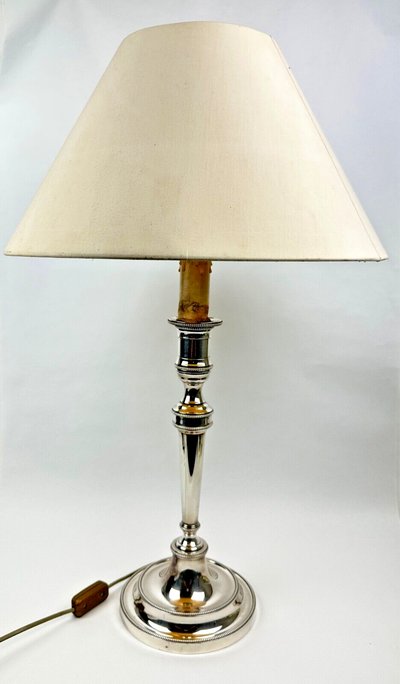 Large silver-plated bronze lamp base, large candleholder
