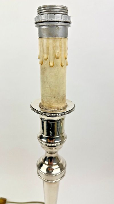 Large silver-plated bronze lamp base, large candleholder