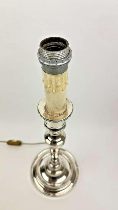 Large silver-plated bronze lamp base, large candleholder