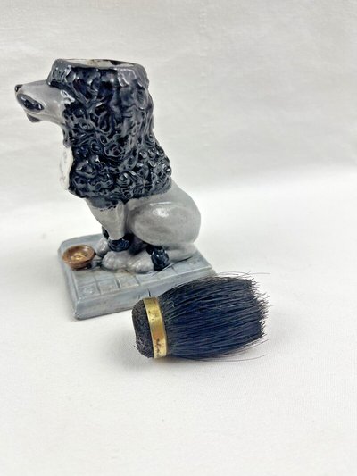 Porcelain pen holder, dog figurine