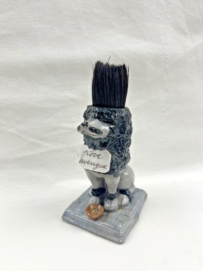 Porcelain pen holder, dog figurine