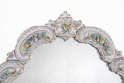 Miroir en Porcelaine avec Relief Floral Polychrome, 1960s