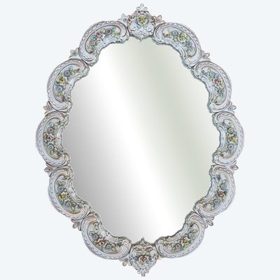 Miroir en Porcelaine avec Relief Floral Polychrome, 1960s
