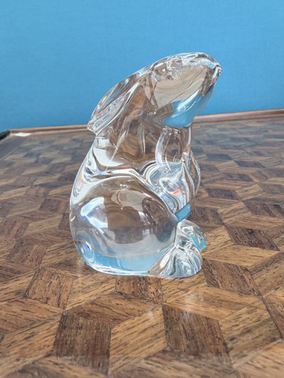 Baccarat – Clear Crystal Seated Rabbit, signed by Baccarat