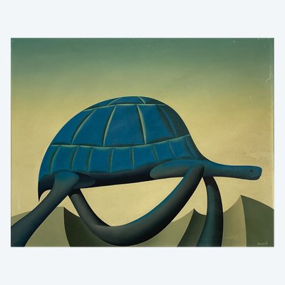 Gérard DEUQUET (1940), „Die Schildkröte“, Öl auf Leinwand