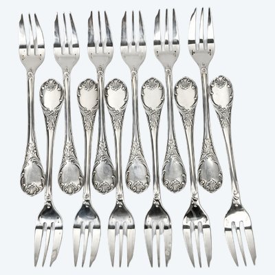 Christofle Marly – 12 forchette da dolce in metallo argentato con cofanetto