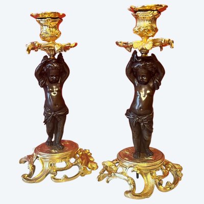 Bougeoirs aux putti, époque Napoléon III