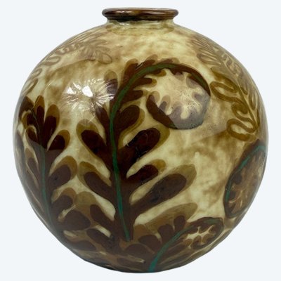 Camille Tharaud, Limoges, kugelförmige Vase, Modell „Fougères“, Art déco, um 1930