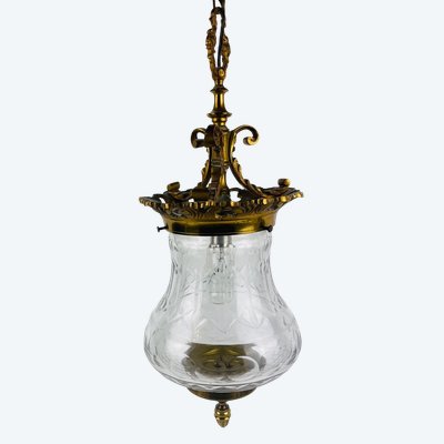 Antica lanterna in bronzo e cristallo intagliato n. 1