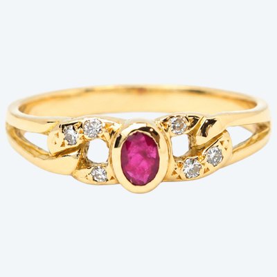 Bague vintage rubis ovale 0,20 ct et diamants – Or 750