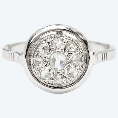 Bague ancienne ronde Art déco or blanc et platine – Diamants